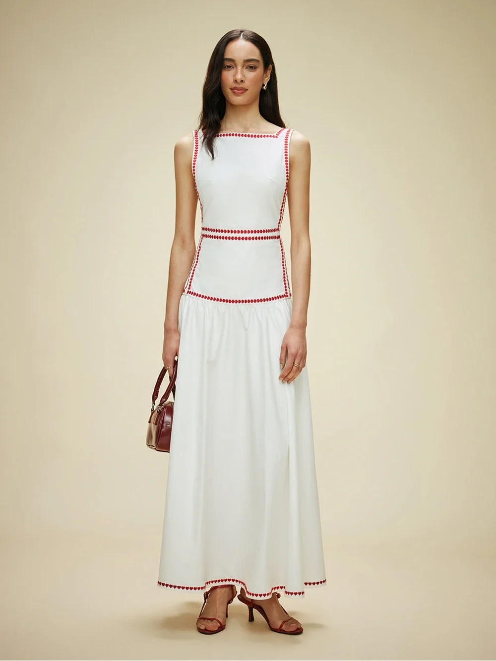 Cotton Contrast Trim Back Tie Dress ❤️❤️❤️ NWT - Picture 7 of 7